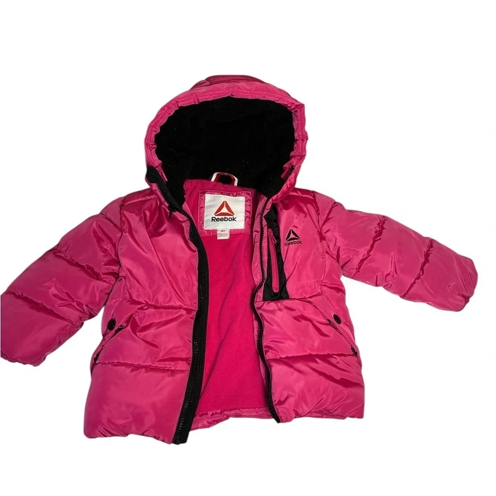 Reebok toddler girl's heavyweight puffer hoodie jacket pink 3T